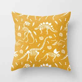 Dinosaur Fossils on Mustard Yellow Throw Pillow