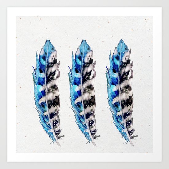 Three Blue Feathers Art Print