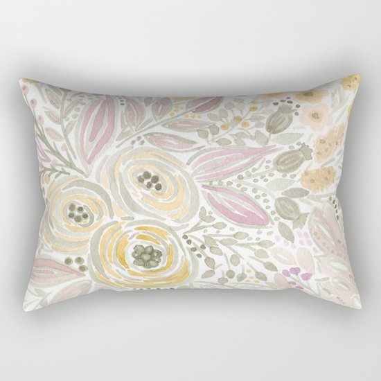 Watercolor . Flower meadow . 1 Rectangular Pillow