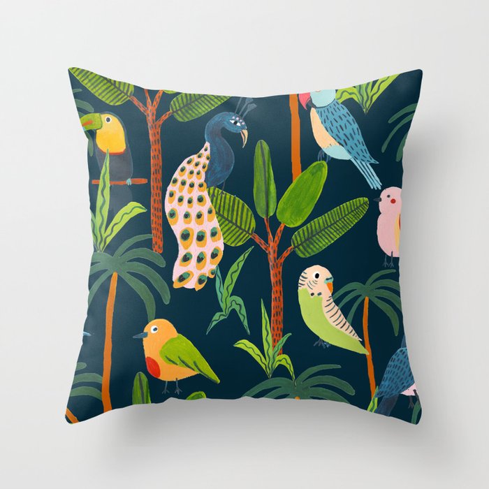 Jungle Birds Throw Pillow