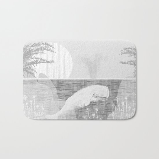 Tropical Black and White Vintage Whale Design Bath Mat