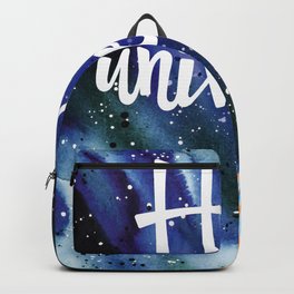 Space Neon Watercolor #10: Hello Universe Backpack | Collage, Quote, Neon, Watercolor, Retrospace, Constellations, Cosmos, Neonspace, Retrowave, Synthwavespace 