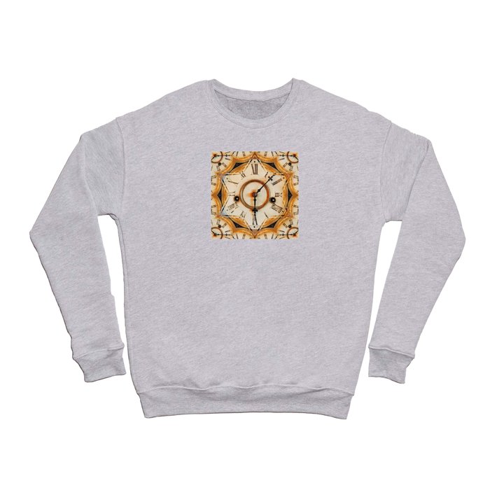 Multiple traditional antique clock faces with Roman numerals shown in conceptual  abstract shapes Crewneck Sweatshirt