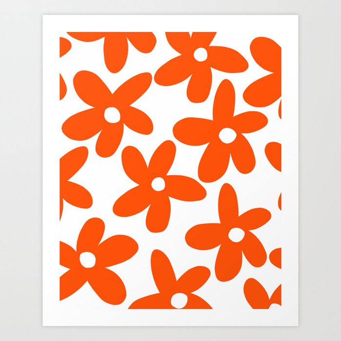 Modern Abstract Orange Retro Flowers Art Print