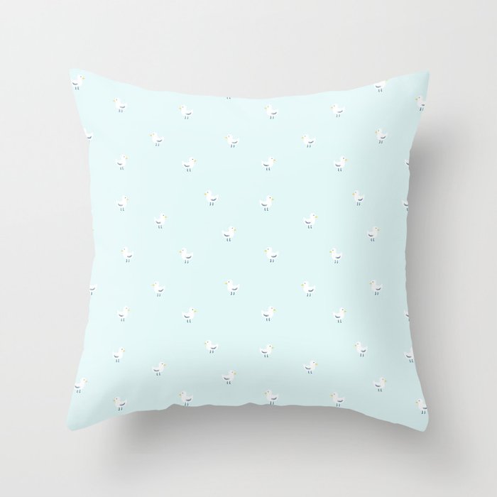 White birds in light blue Throw Pillow