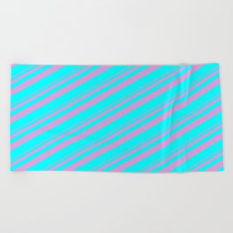 [ Thumbnail: Plum & Aqua Colored Stripes/Lines Pattern Beach Towel ]