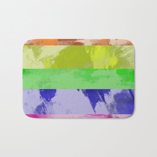 Rainbow Stripes - Abstract, textured, red, orange, yellow, green, blue, indigo, violet artwork Bath Mat