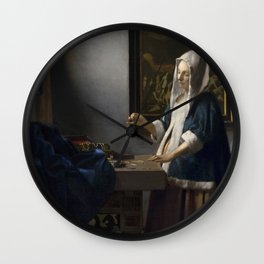 Woman Holding a Balance Wall Clock | Johannesvermeer, Holding, Woman, Balance, Famous, Art, Painting, Artwork, Dutch, Vermeer 