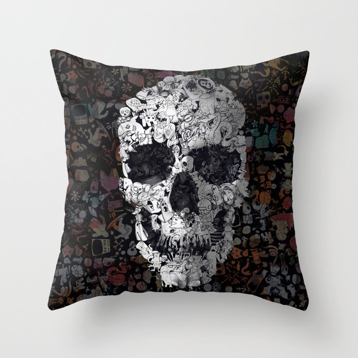 Doodle Skull Throw Pillow