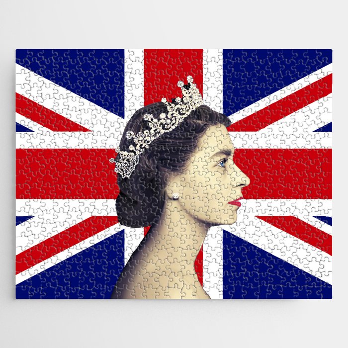 Queen Elizabeth II Profile with British Flag Jigsaw Puzzle