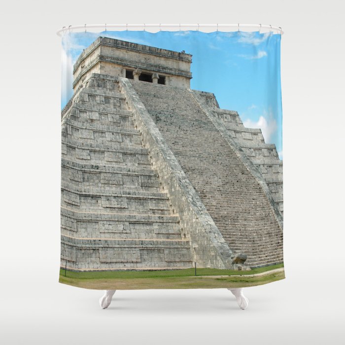 Mexico Photography - Ancient Pyramid Under The Blue Sky Shower Curtain