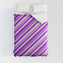 [ Thumbnail: Dark Violet and Light Gray Colored Lines Pattern Comforter ]
