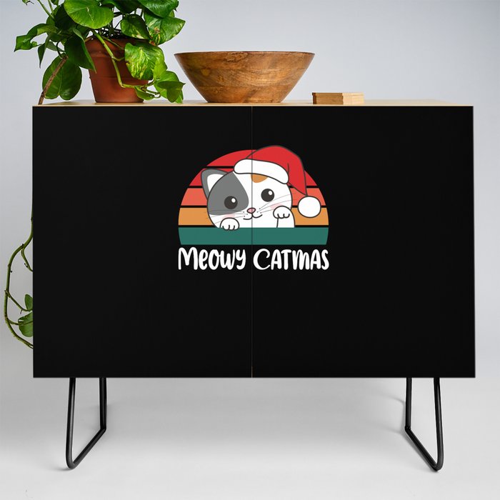 Merry Catmas Funny Cat Christmas Pun Credenza