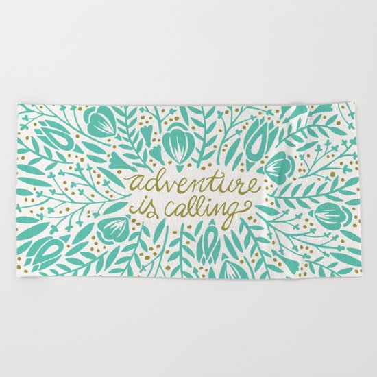 Adventure is Calling – Turquoise & Gold Palette Beach Towel
