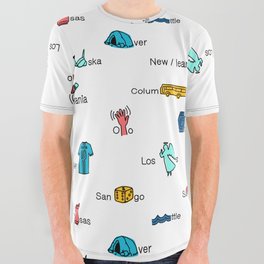 American State and City Names All Over Graphic Tee