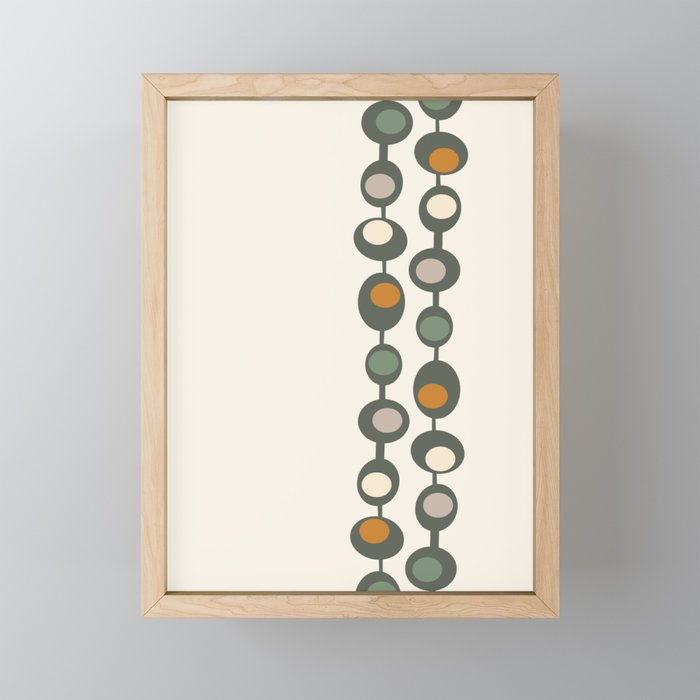 Retro Mid Century Baubles in Olive Green, Orange and Cream Framed Mini Art Print
