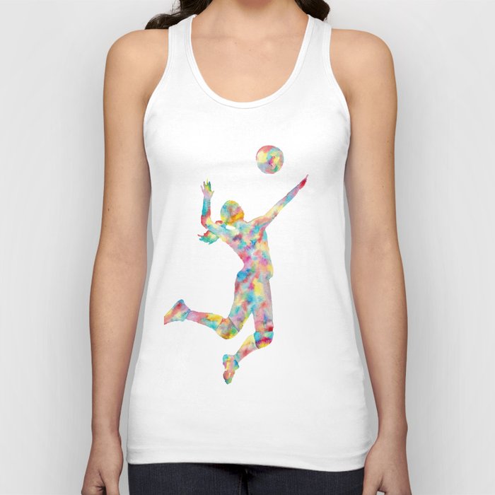 Girl volleyball players art game play sport print watercolor Tank Top