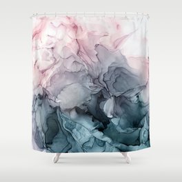 Blush and Paynes Gray Flowing Abstract Reflect Shower Curtain