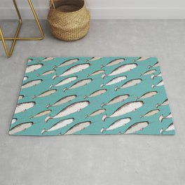 Narwhals - Narwhal Whale Pattern Watercolor Illustration Teal Blue Area & Throw Rug