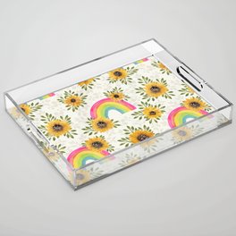 Sunflowers & Rainbows-  watercolor Boho bright Acrylic Tray
