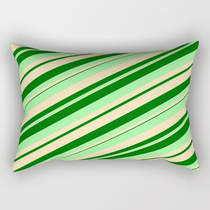 Dark Green, Green, and Beige Colored Stripes Pattern Rectangular Pillow