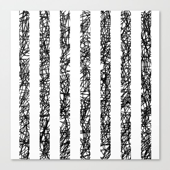 Scribble Bars - Abstract, stripy, stripey, black ink scribbles pattern, black and white Canvas Print