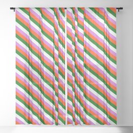 [ Thumbnail: Red, Dark Green, Mint Cream, and Orchid Colored Striped Pattern Sheer Curtain ]