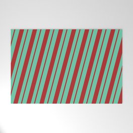 [ Thumbnail: Aquamarine & Red Colored Striped Pattern Welcome Mat ]