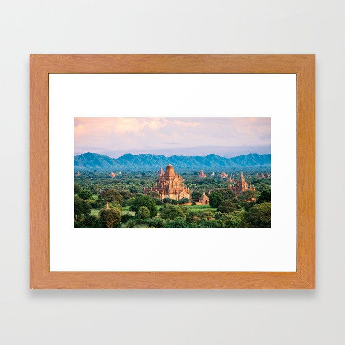 Temple glows in the fields of Bagan Fine Art Print Framed Art Print
