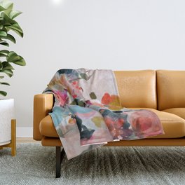 floral bloom abstract painting Throw Blanket | Watercolor, Digital, Acrylic, Soft, Blush, Painting, Curated, Romantic, Pastel, Modern 