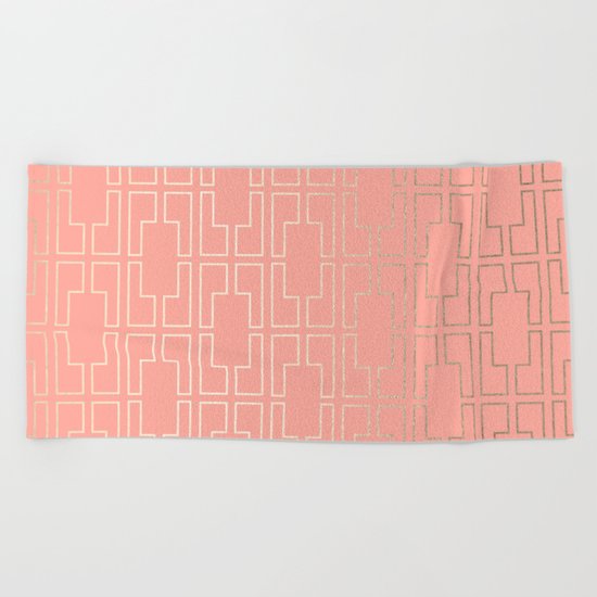 Simply Mid-Century in White Gold Sands on Salmon Pink Beach Towel