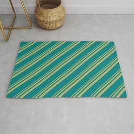 [ Thumbnail: Dark Khaki and Teal Colored Stripes/Lines Pattern Rug ]