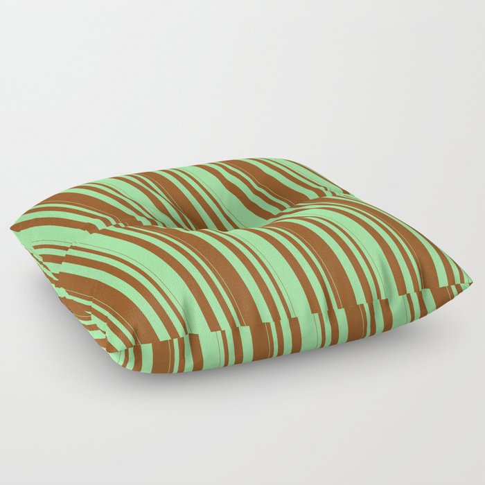 Brown and Green Colored Lined Pattern Floor Pillow