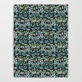  white floral pattern on black background Poster