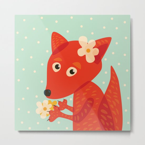 Cute Fox And Flowers Metal Print