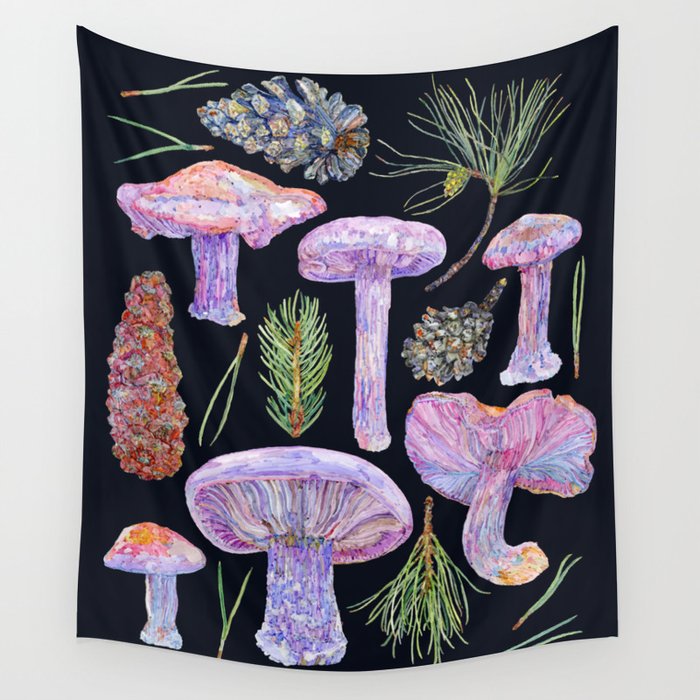 Wood Blewits and Pine - Dark Wall Tapestry
