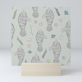 Merry Manatee Pattern Mini Art Print