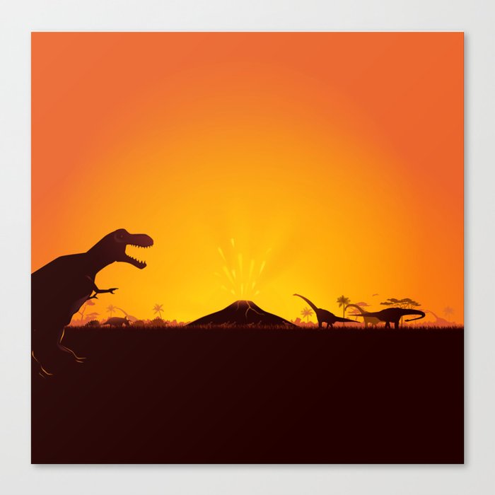 Dinosaurs with volcano  Canvas Print