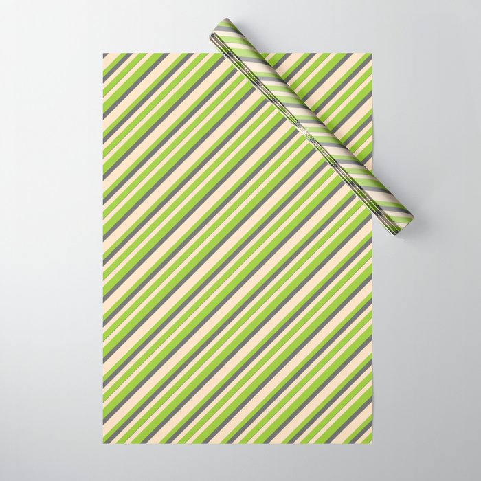 Bisque, Green & Dim Gray Colored Pattern of Stripes Wrapping Paper