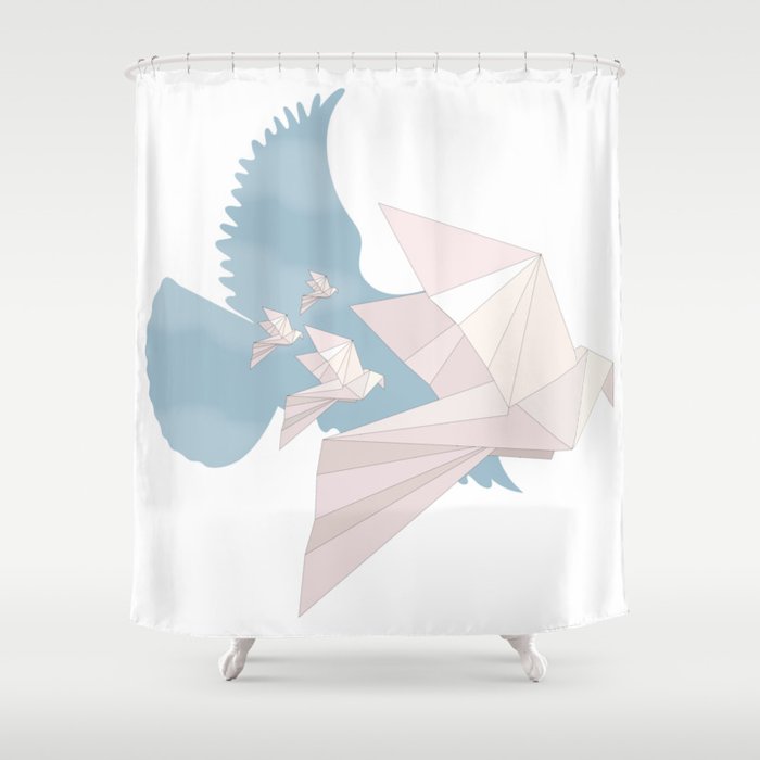 Into the Fold: Origami Pigeons Shower Curtain