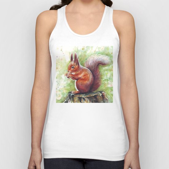Squirrel and Nut Forest Animals Watercolor Unisex Tank Top