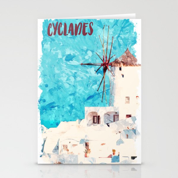Cyclades Greece city watercolor Stationery Cards