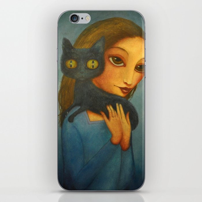 Lady with black cat iPhone Skin