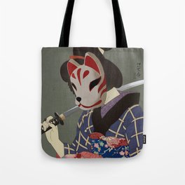 Ukiyo e - Kitsune Samurai With Katana Tote Bag