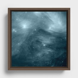 Galaxy : Pleiades Star Cluster NeBula Steel Blue Framed Canvas