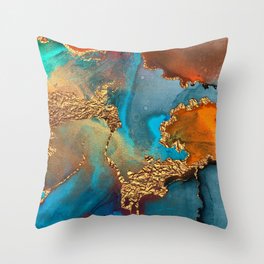 Abstract Blue And Gold Autumn Marble Throw Pillow