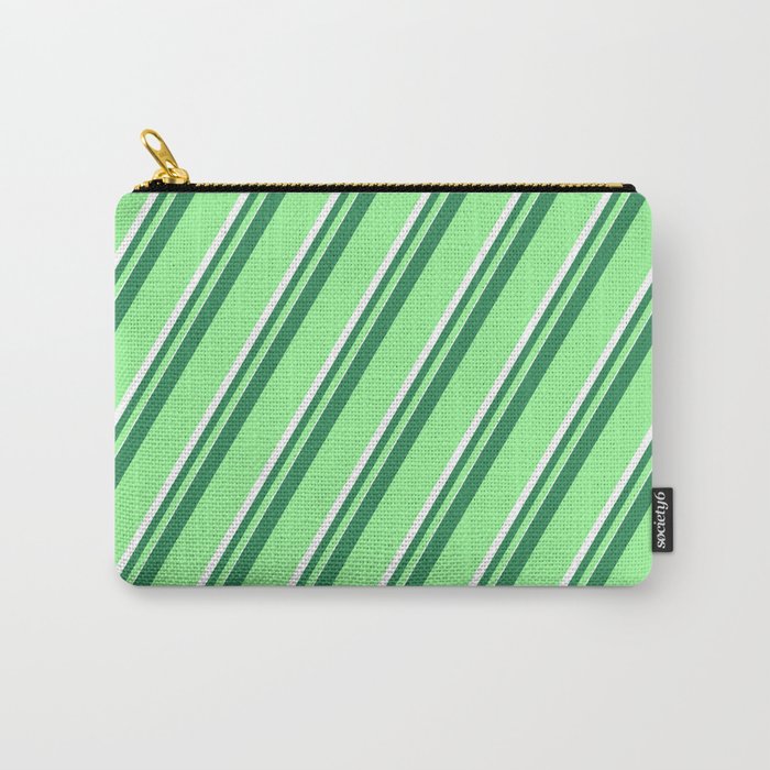 Sea Green, Green, and White Colored Pattern of Stripes Carry-All Pouch