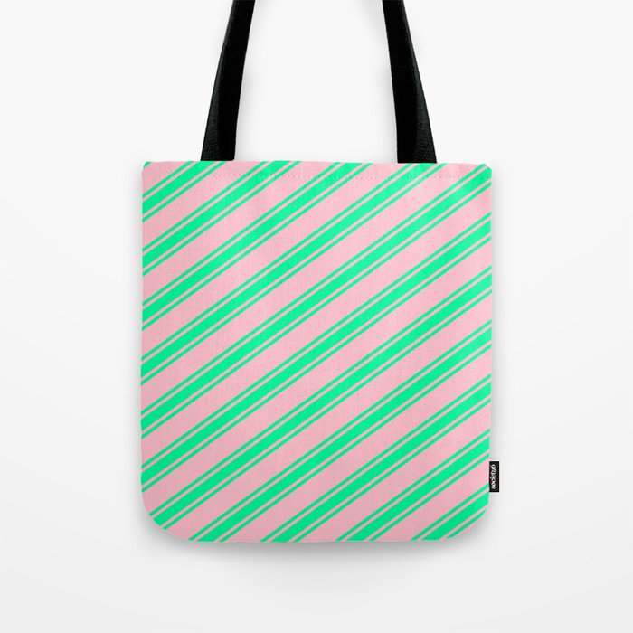 Pink and Green Colored Stripes/Lines Pattern Tote Bag