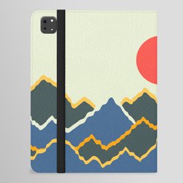 Vibrant Sun Rising Over Serene Mountains Minimalist Abstract Nature Art In Vintage 50s & 60s Color Palette iPad Folio Case