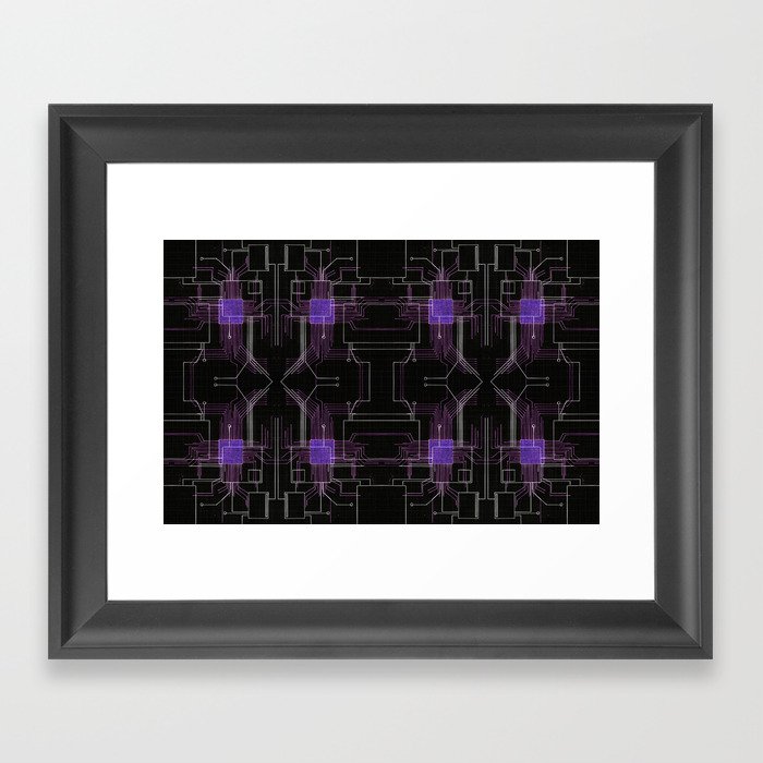 Circuit board purple repeat Framed Art Print